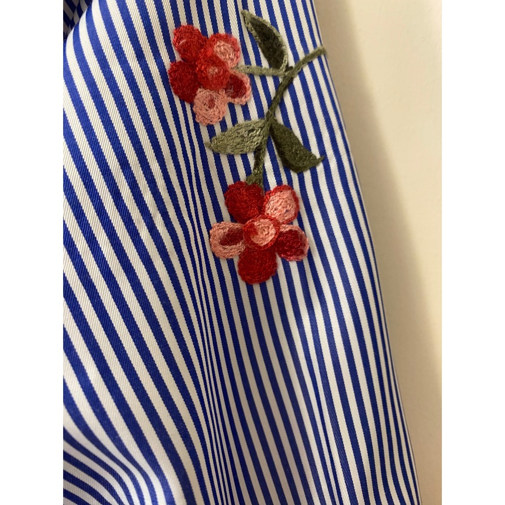 Haute Project LA Blue Stripe Floral Embroidered Tie Front Off Shoulder Top M - Picture 4 of 16